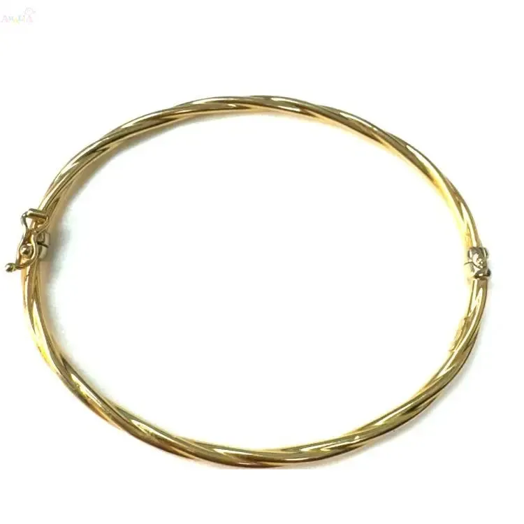 18K Solid Yellow Gold Twisted Tube Bangle Bracelet for Adults