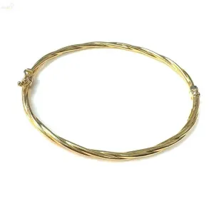 18K Solid Yellow Gold Twisted Tube Bangle Bracelet for Adults