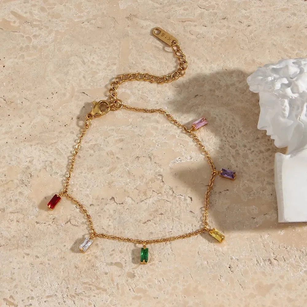 18KT Gold Plated Rainbow Rhinestone Bracelet, Sasha