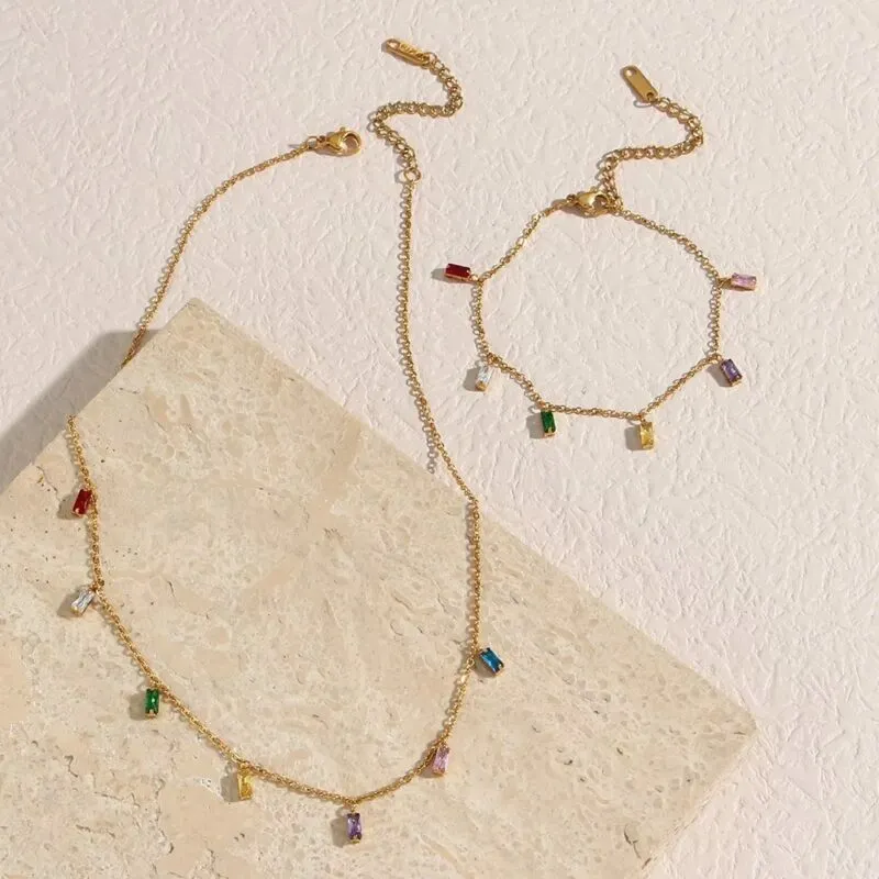 18KT Gold Plated Rainbow Rhinestone Bracelet, Sasha