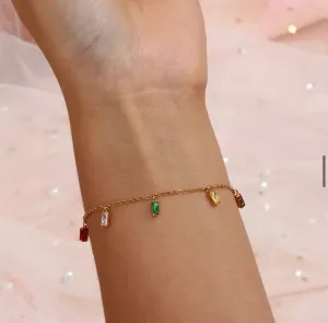 18KT Gold Plated Rainbow Rhinestone Bracelet, Sasha