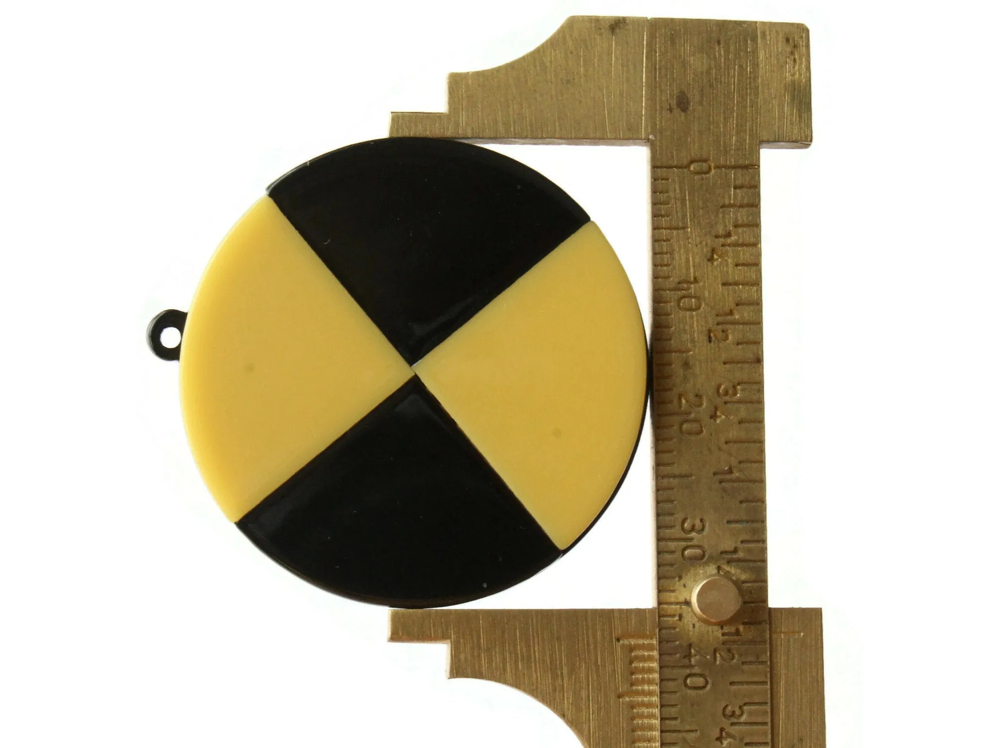 2 40mm Yellow and Black Flat Round Resin Pendants