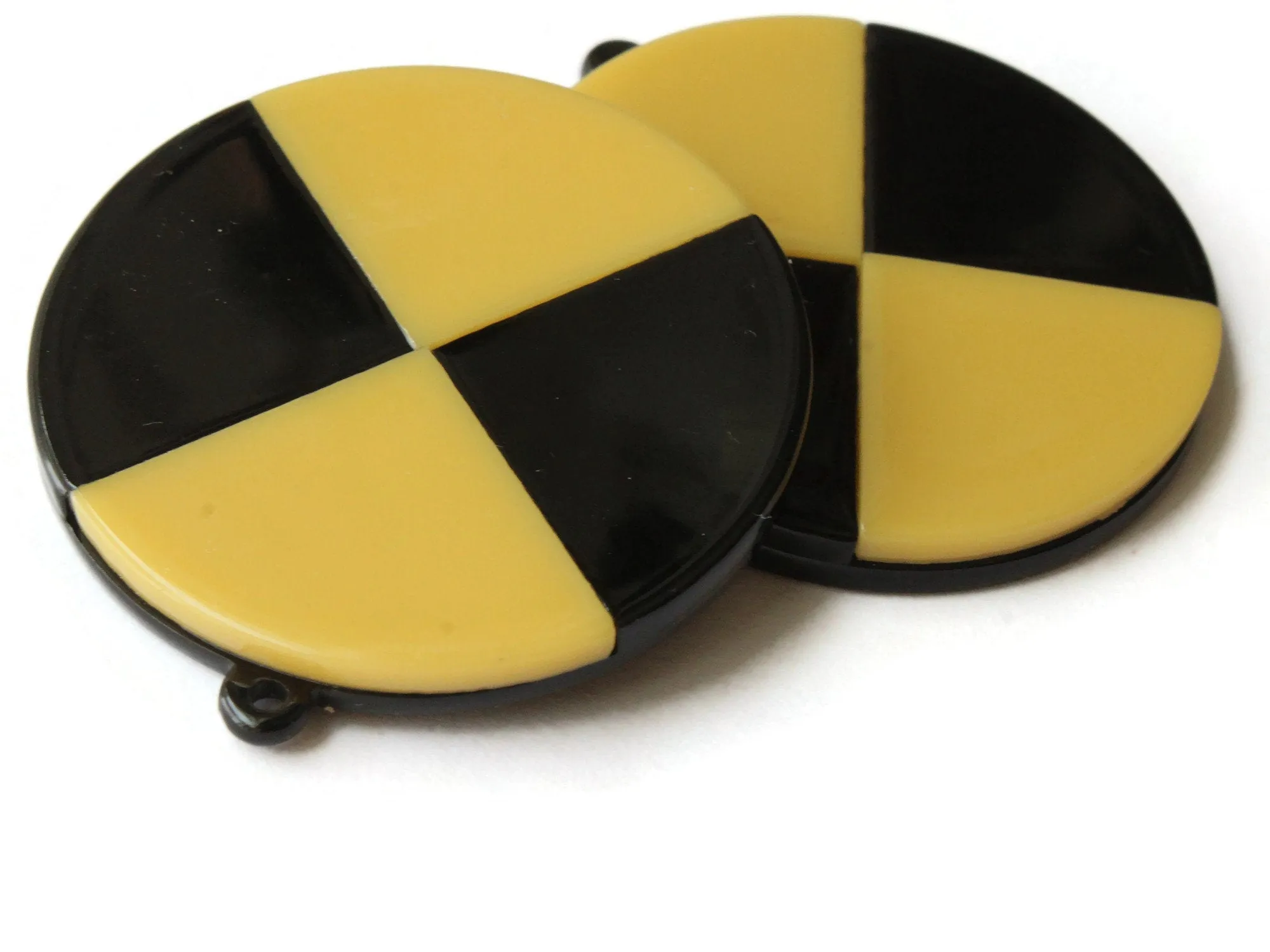 2 40mm Yellow and Black Flat Round Resin Pendants