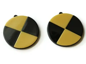 2 40mm Yellow and Black Flat Round Resin Pendants