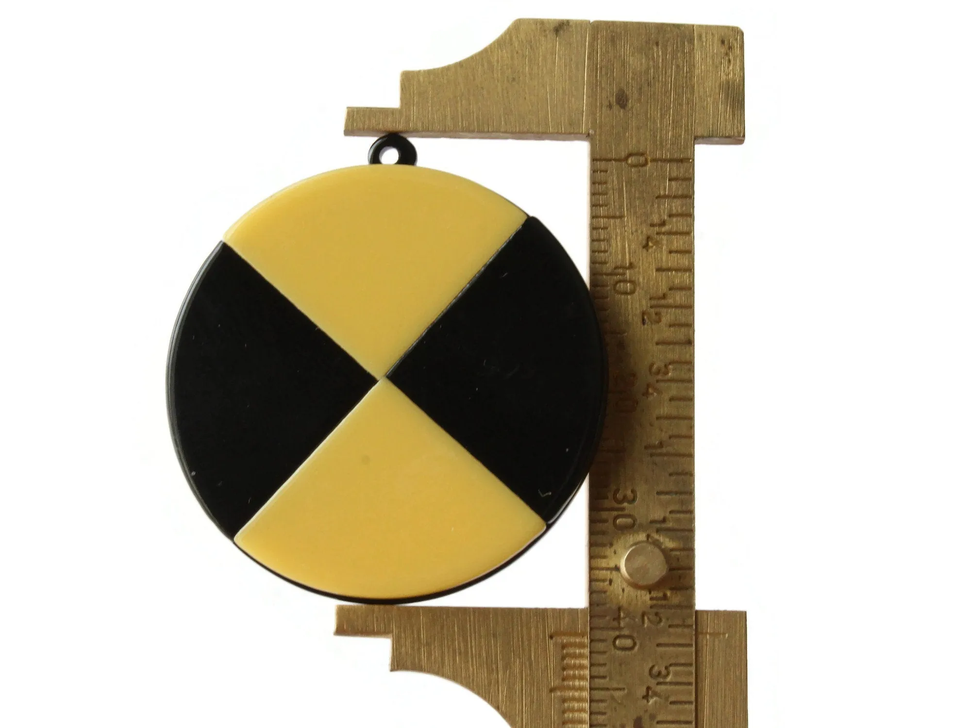 2 40mm Yellow and Black Flat Round Resin Pendants