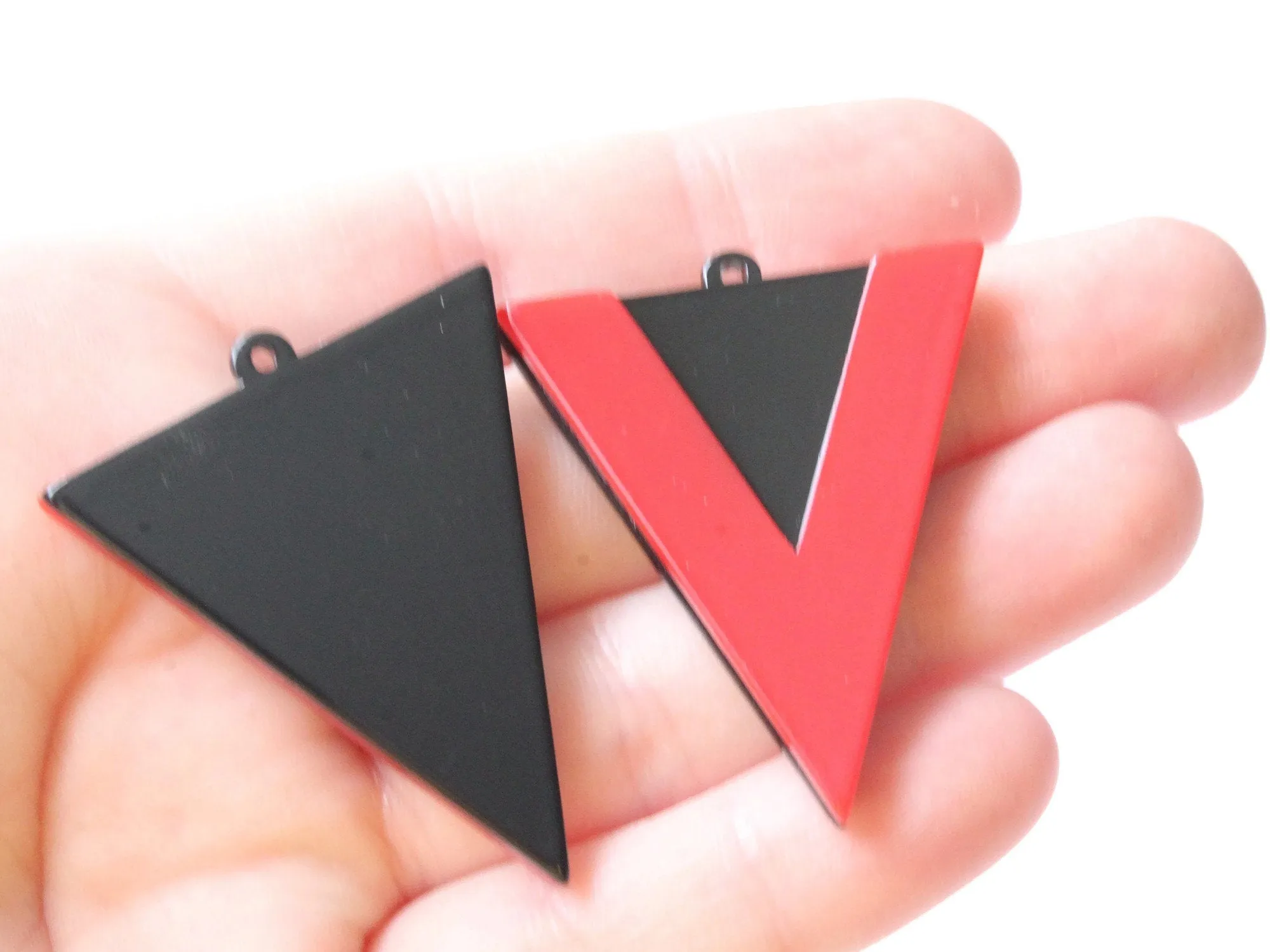 2 42mm Red and Black Resin Triangle Pendants