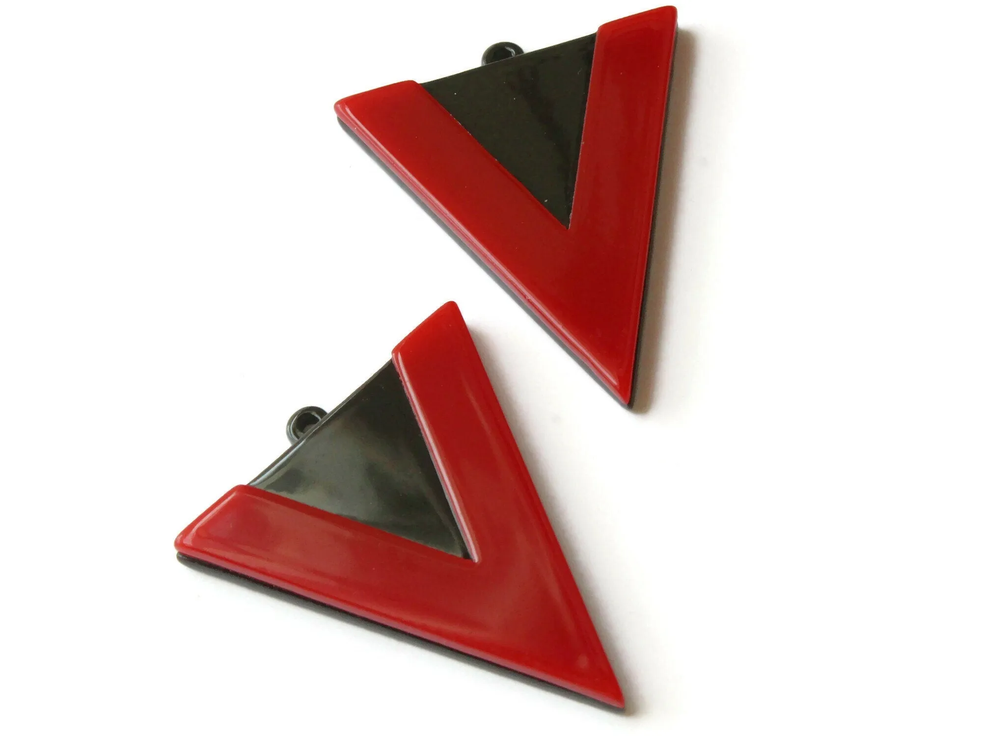 2 42mm Red and Black Resin Triangle Pendants
