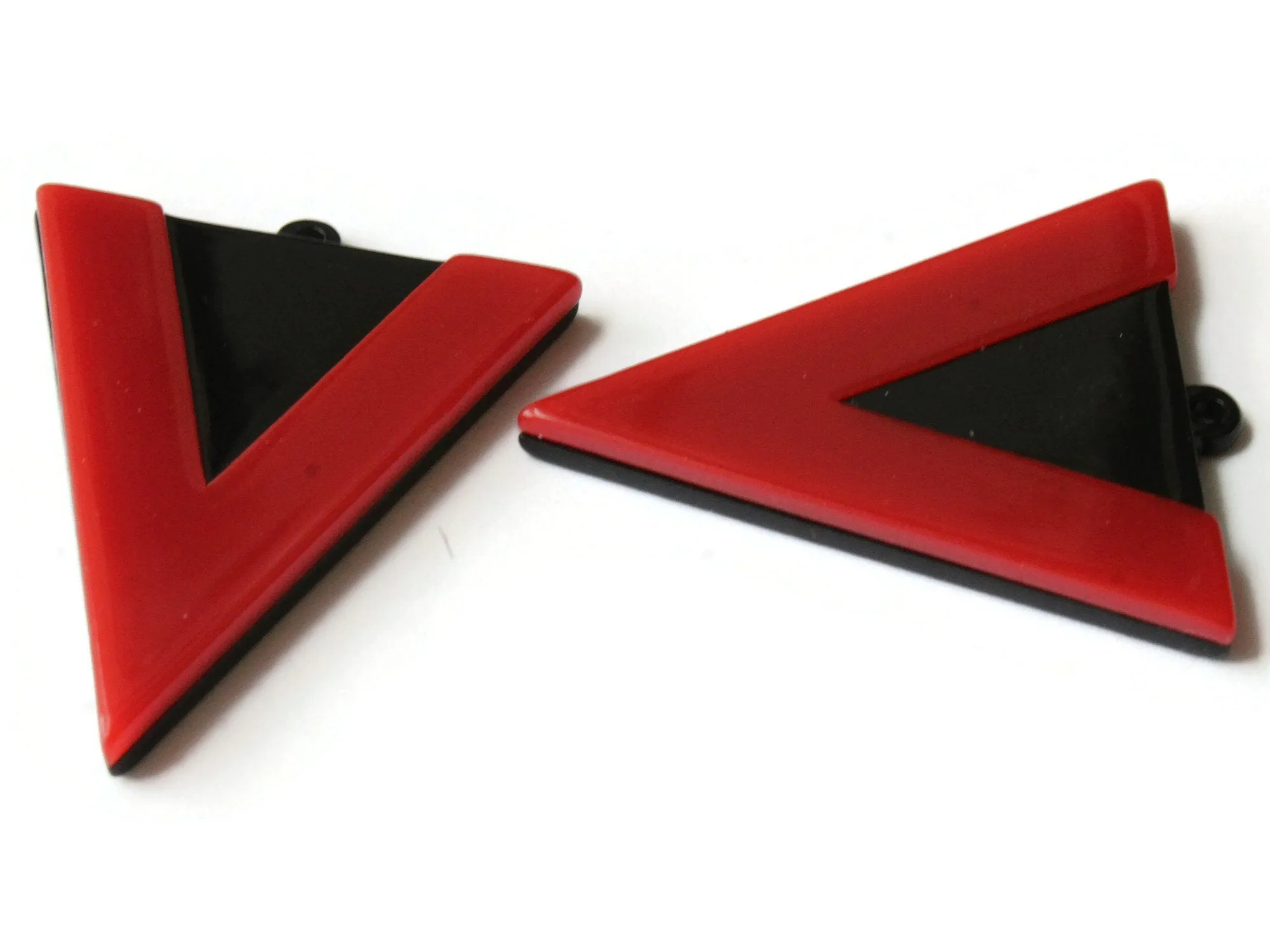 2 42mm Red and Black Resin Triangle Pendants