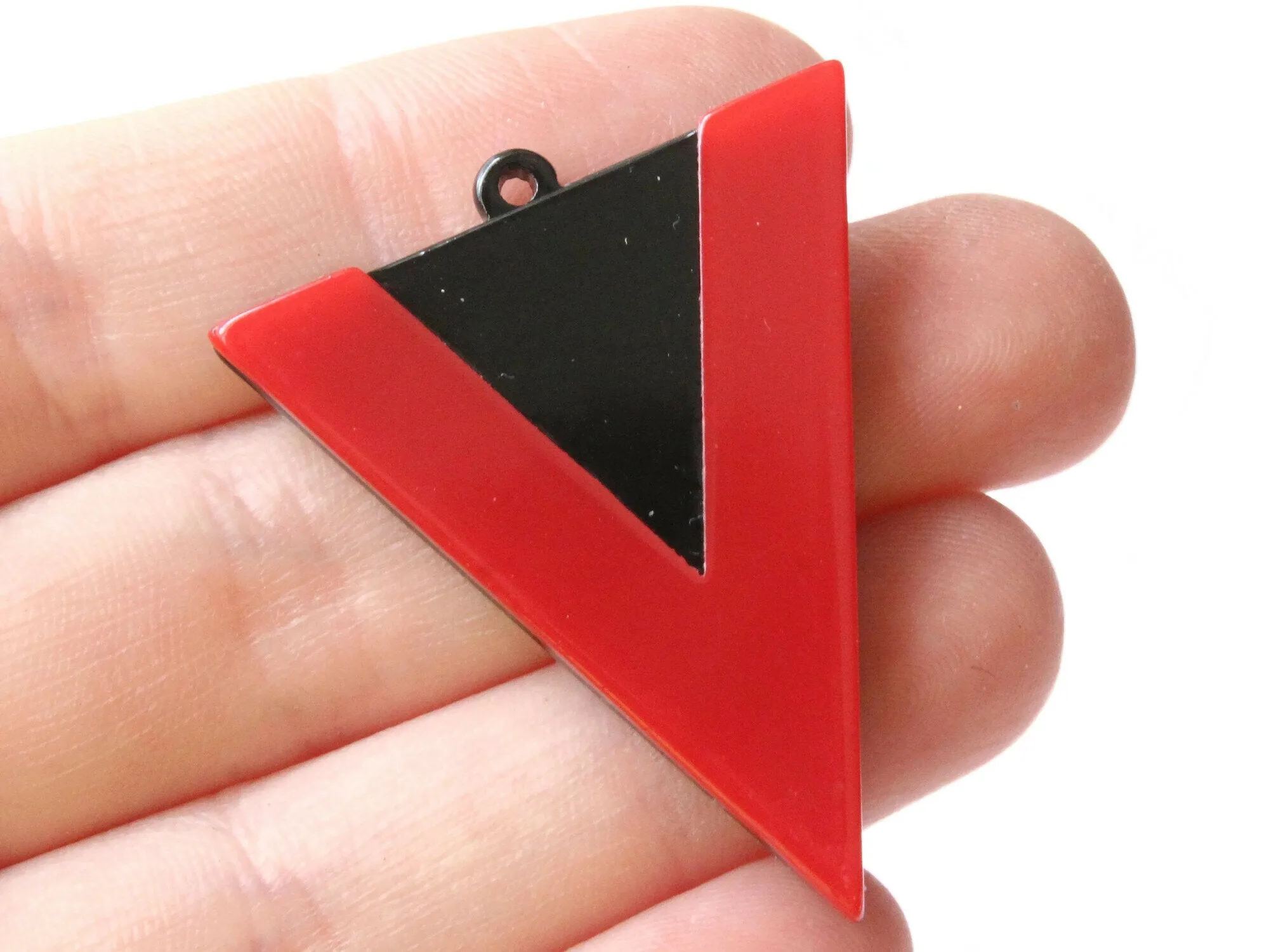 2 42mm Red and Black Resin Triangle Pendants