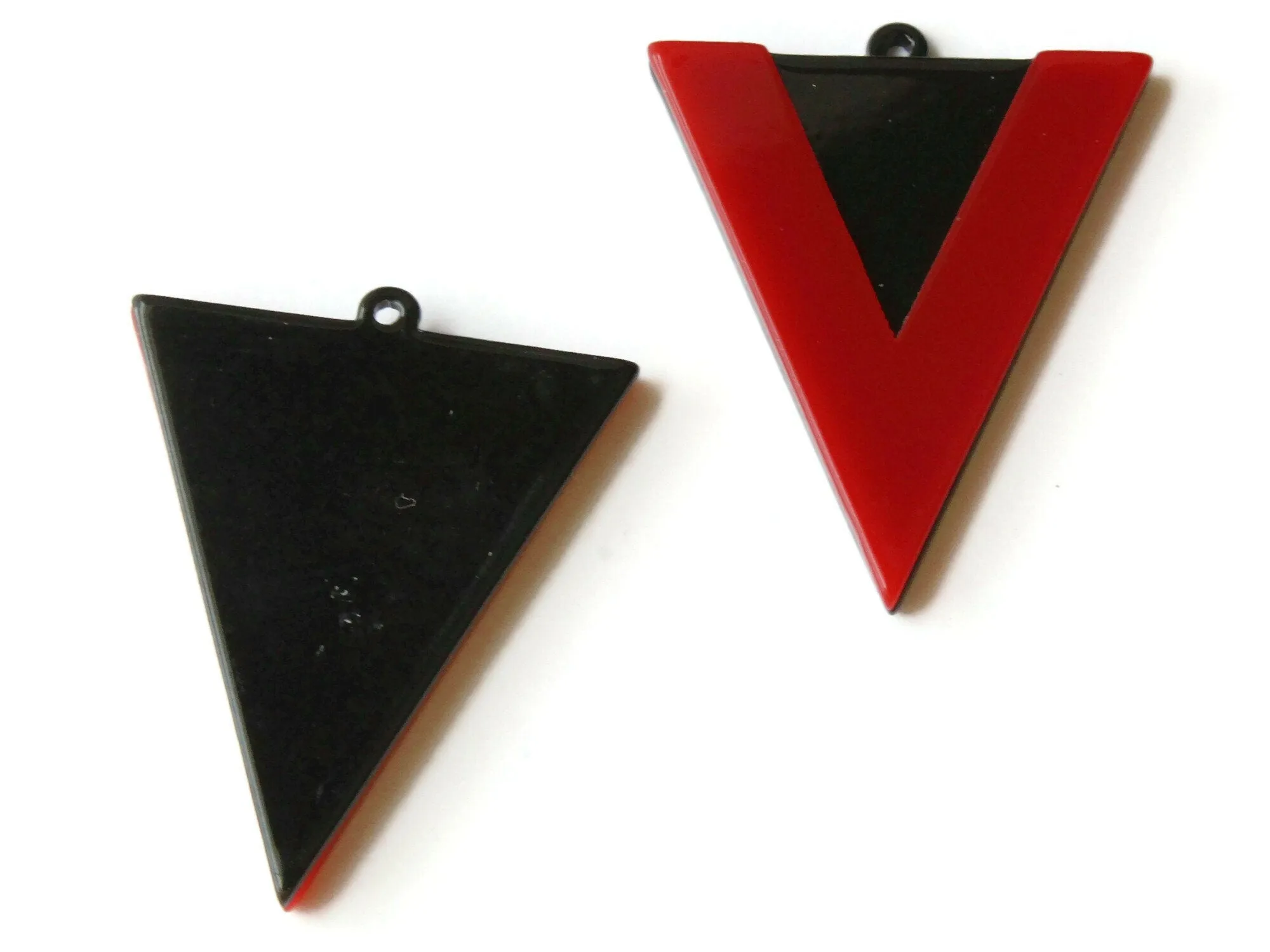 2 42mm Red and Black Resin Triangle Pendants