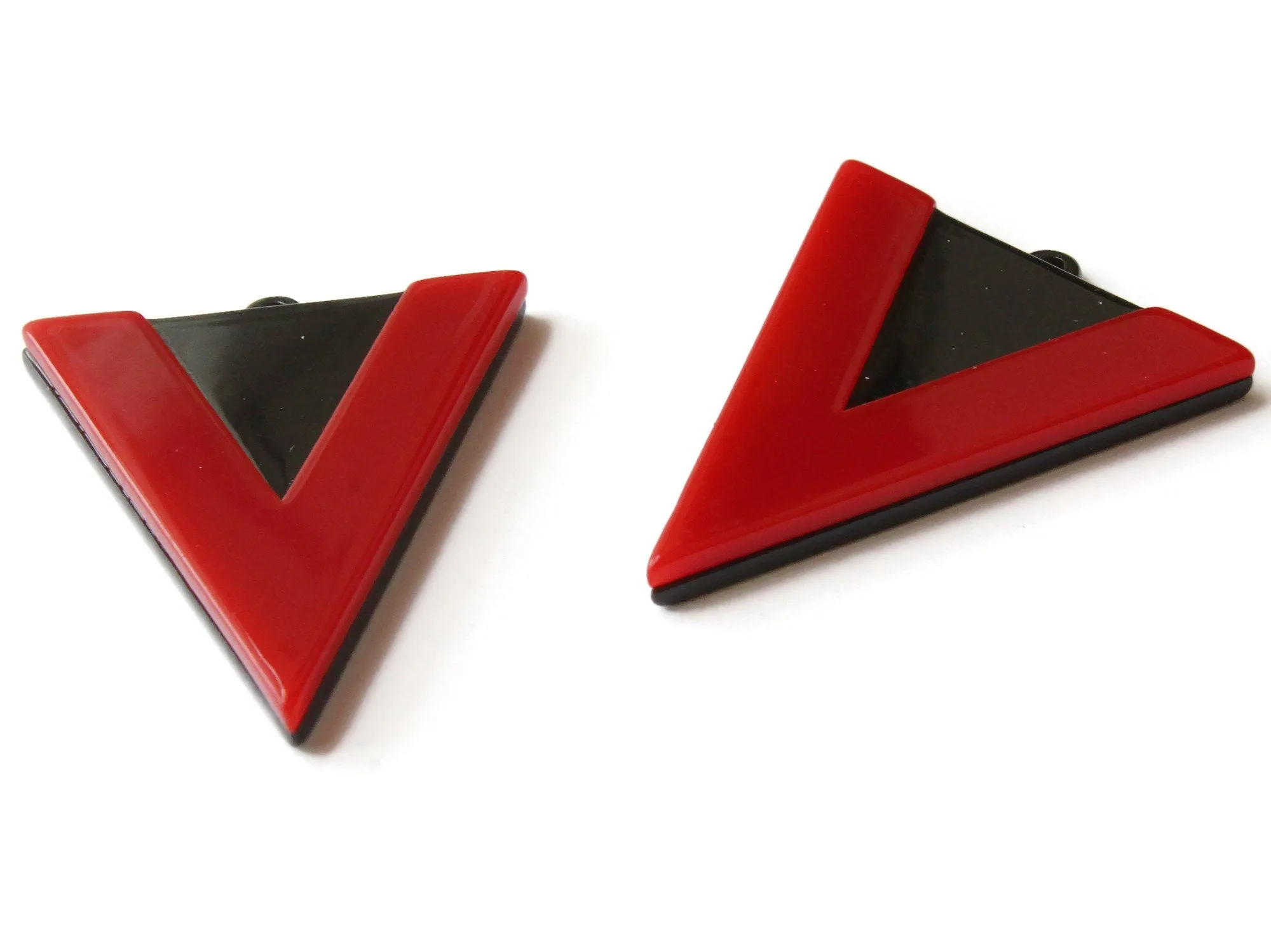 2 42mm Red and Black Resin Triangle Pendants