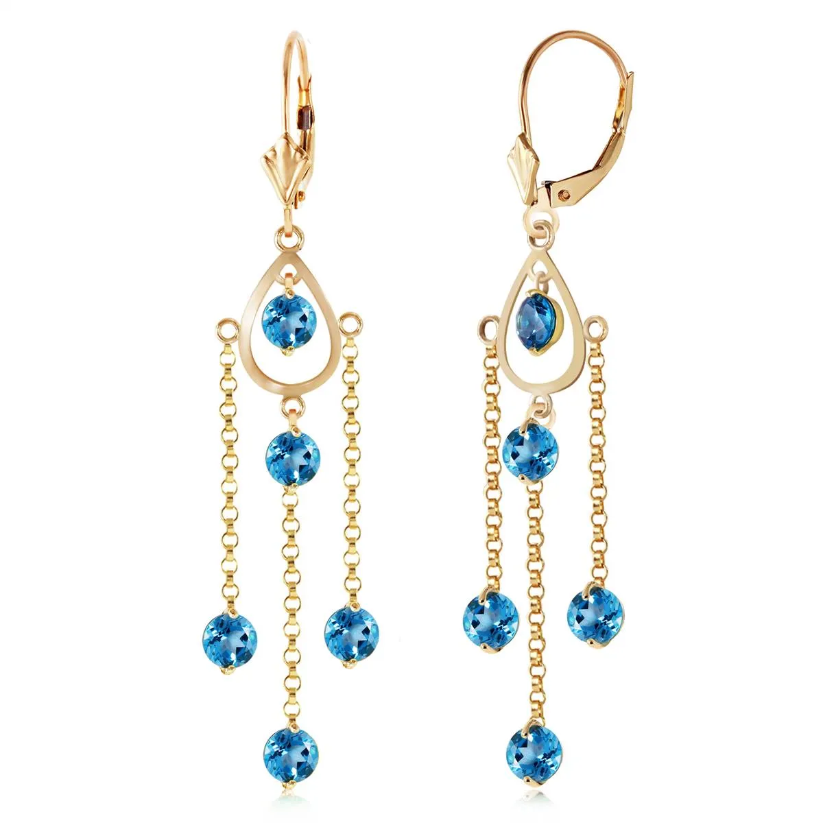 3 Carat 14K Solid Yellow Gold Gilded Age Blue Topaz Earrings