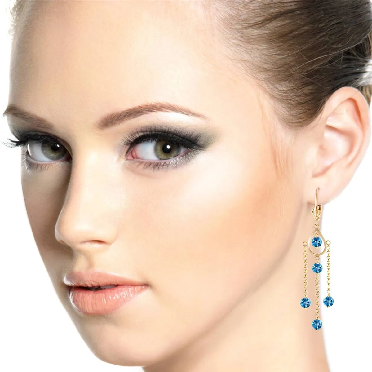 3 Carat 14K Solid Yellow Gold Gilded Age Blue Topaz Earrings