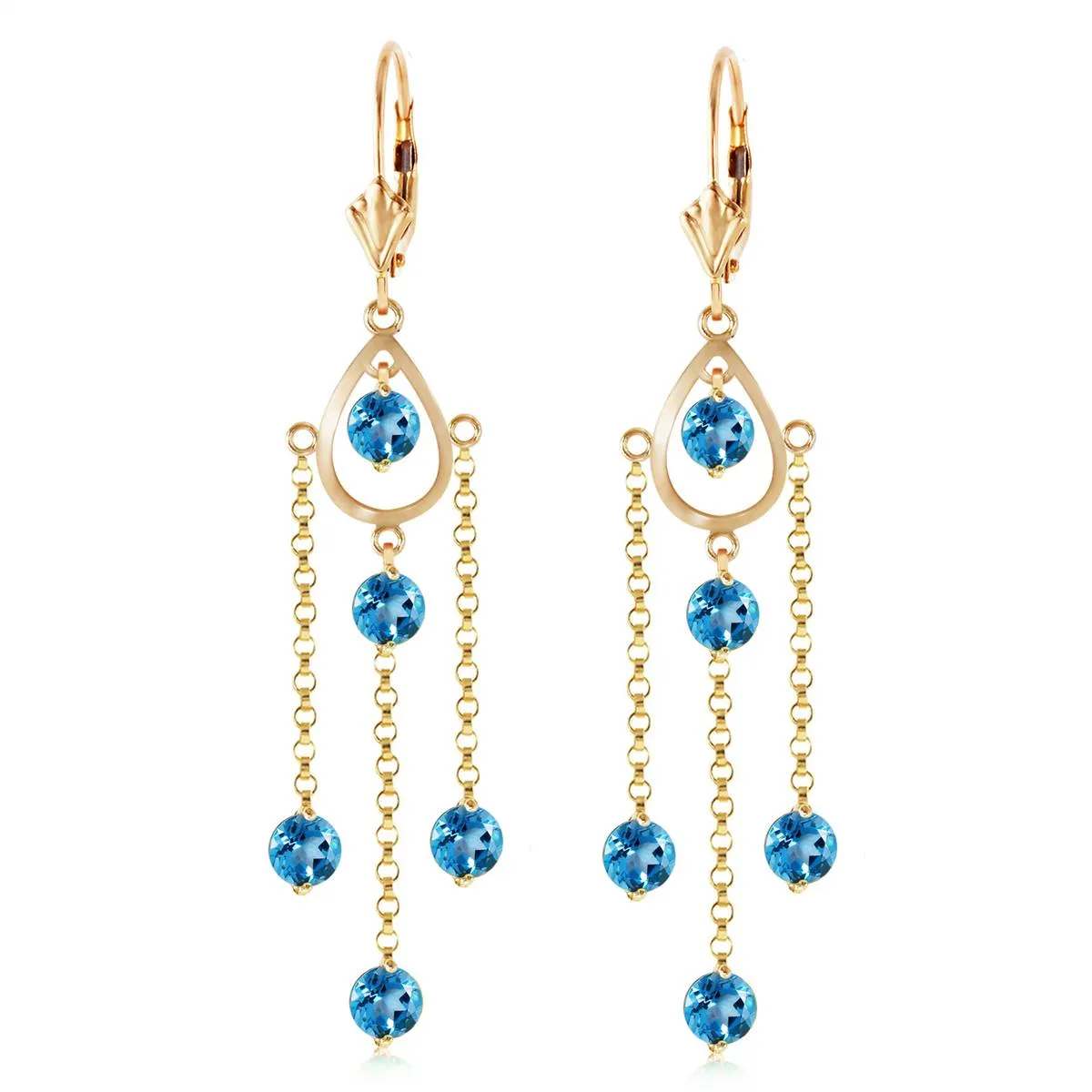 3 Carat 14K Solid Yellow Gold Gilded Age Blue Topaz Earrings