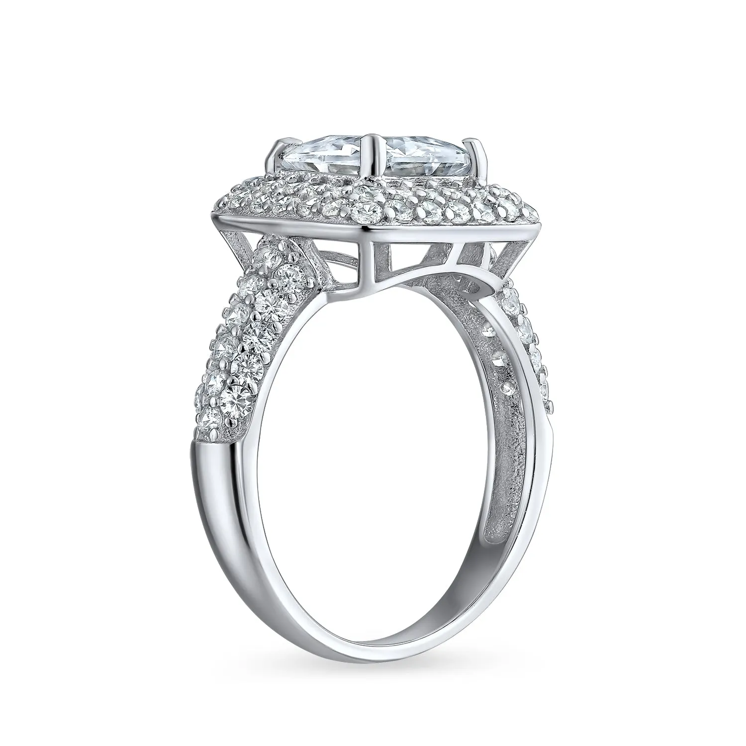 3CT Princess Cut Solitaire AAA CZ Halo Engagement Ring Sterling Silver