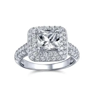 3CT Princess Cut Solitaire AAA CZ Halo Engagement Ring Sterling Silver