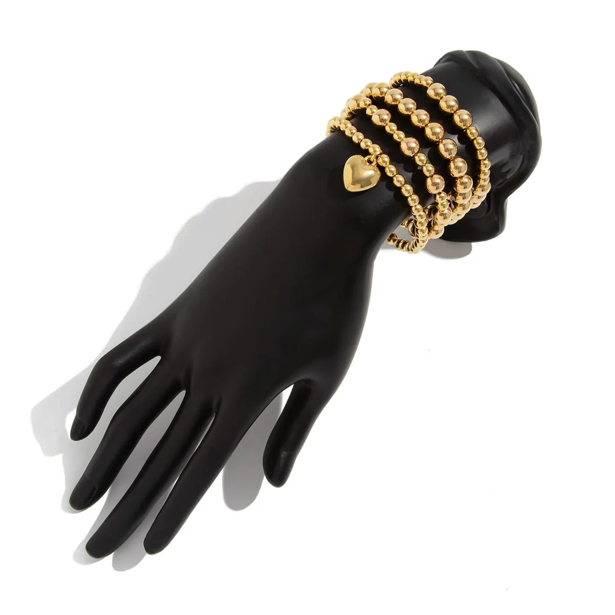 4 Pcs Gold Plated Heart Charm Ball Chain Bracelet Set