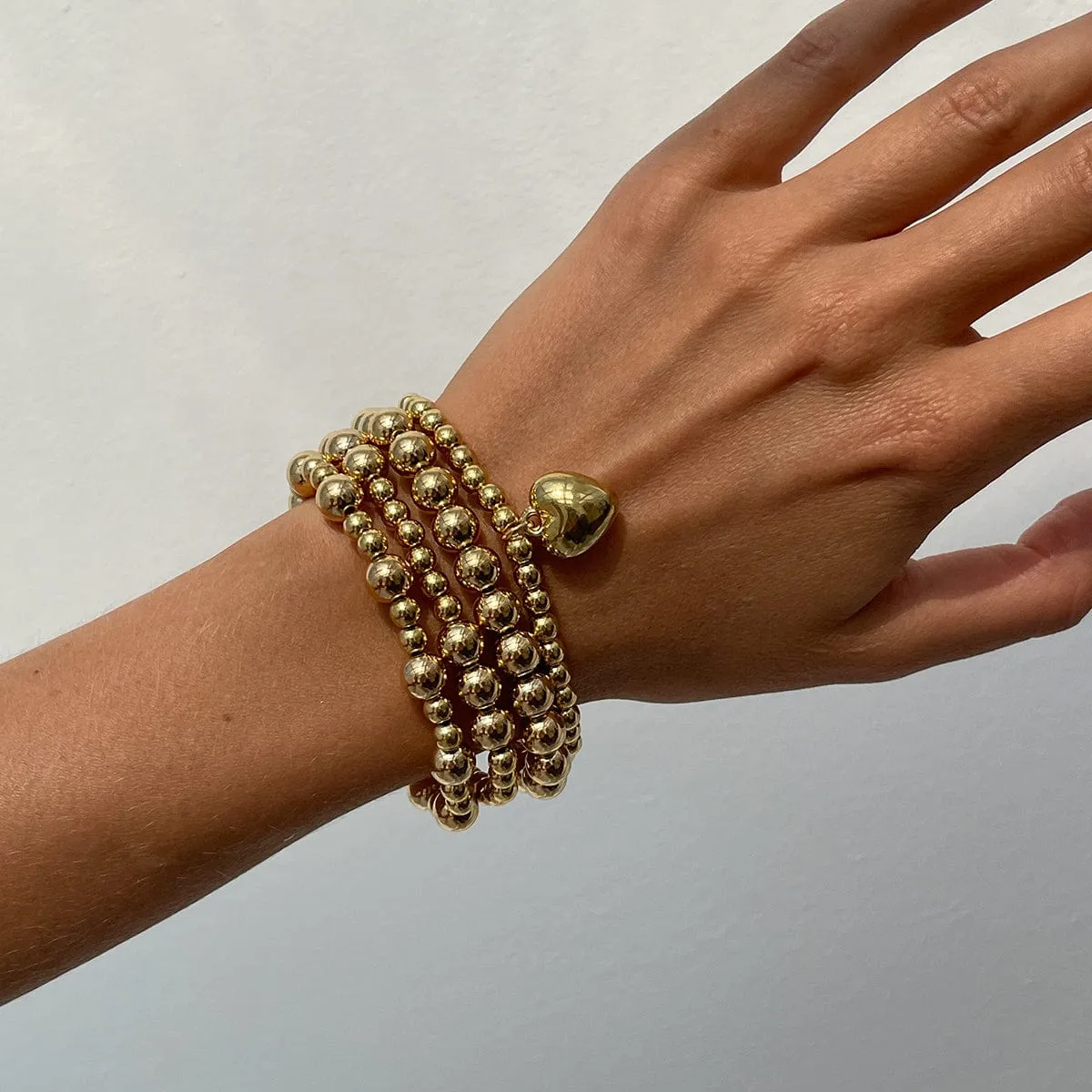 4 Pcs Gold Plated Heart Charm Ball Chain Bracelet Set