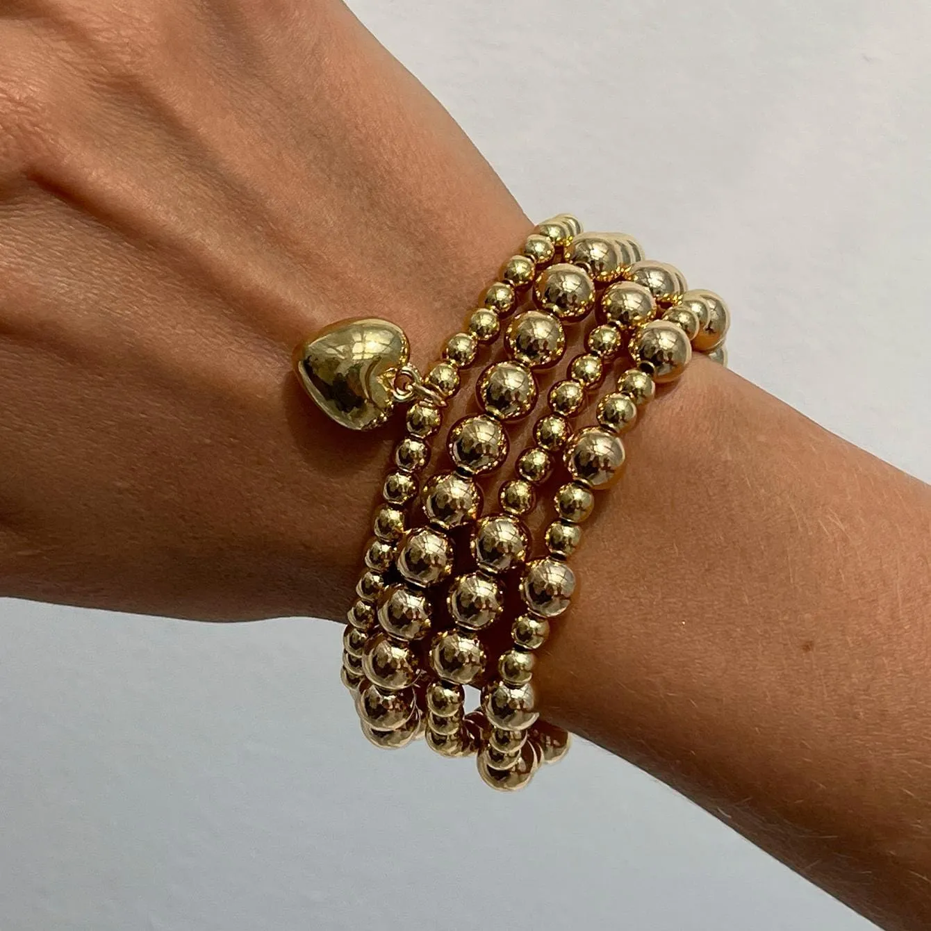 4 Pcs Gold Plated Heart Charm Ball Chain Bracelet Set