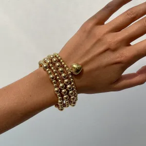 4 Pcs Gold Plated Heart Charm Ball Chain Bracelet Set
