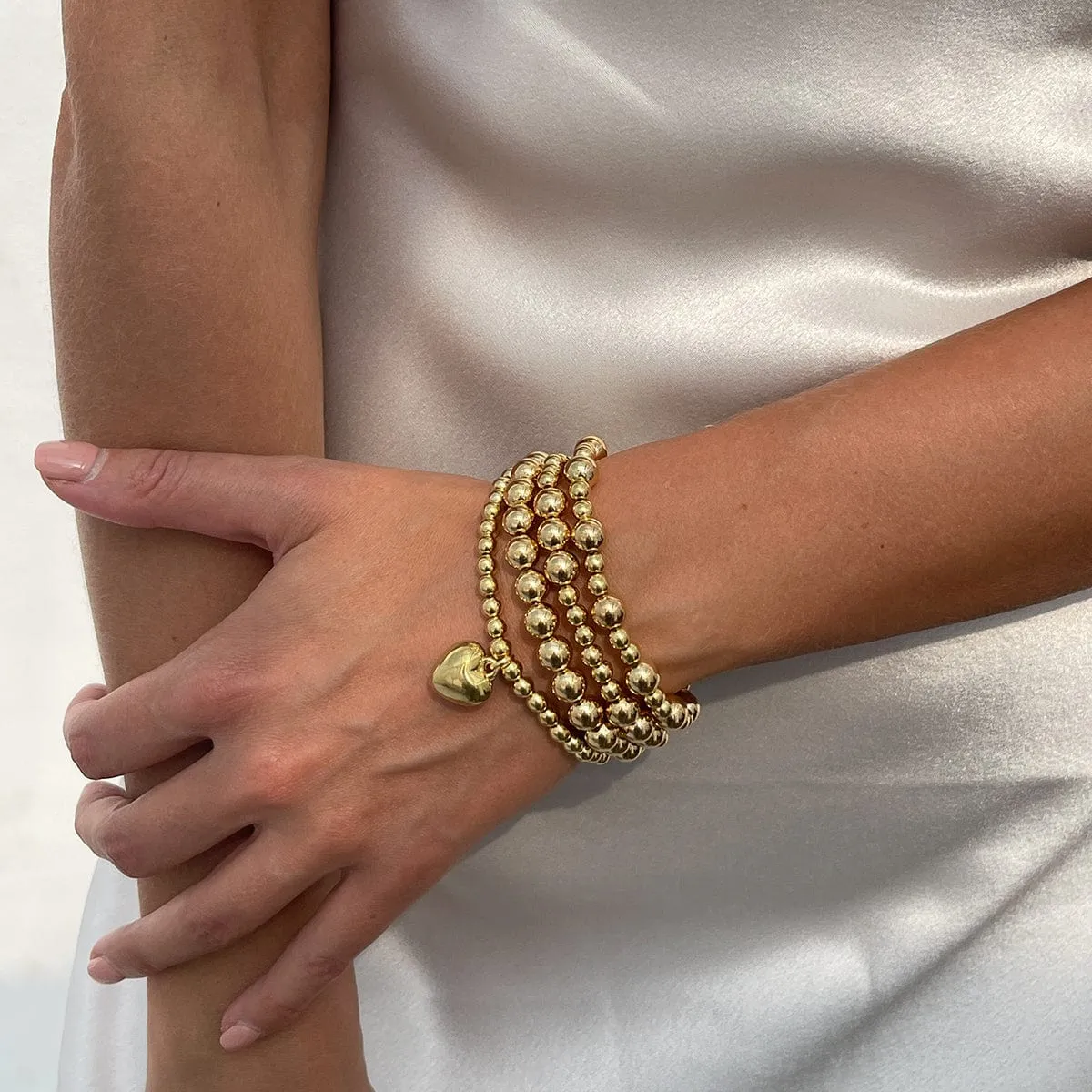 4 Pcs Gold Plated Heart Charm Ball Chain Bracelet Set
