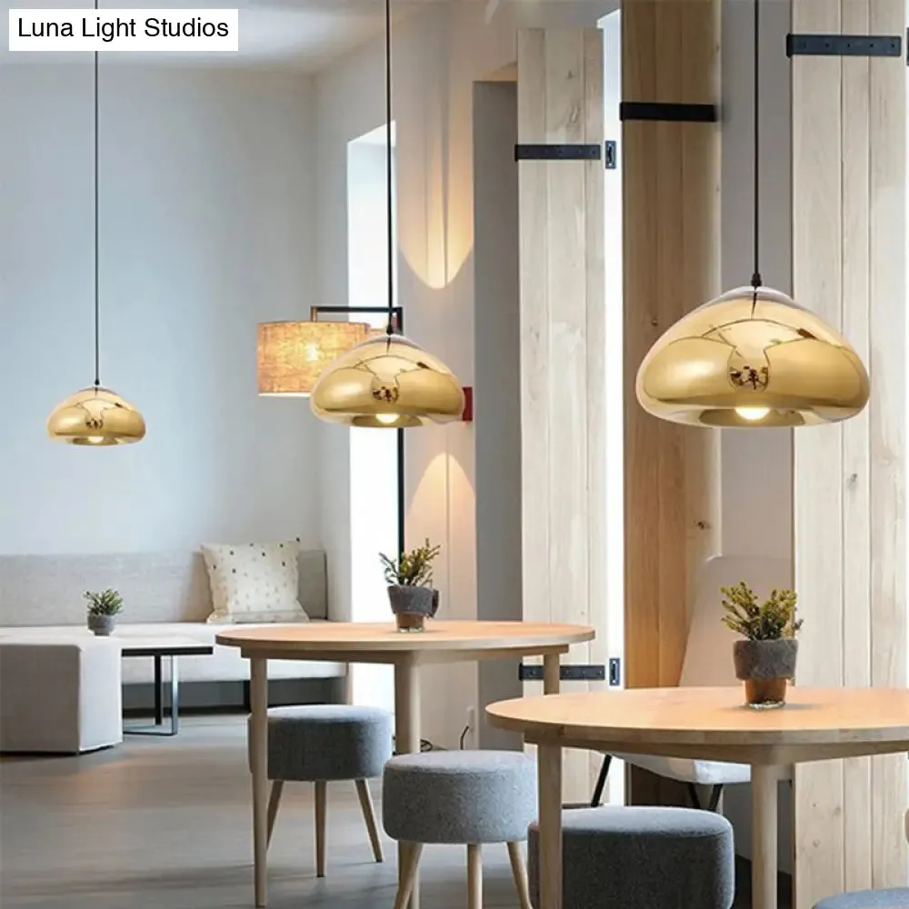 7"/12" Doublewalled Pendant Lighting Postmodern Glass Suspension Lamp - Silver/Gold/Bronze