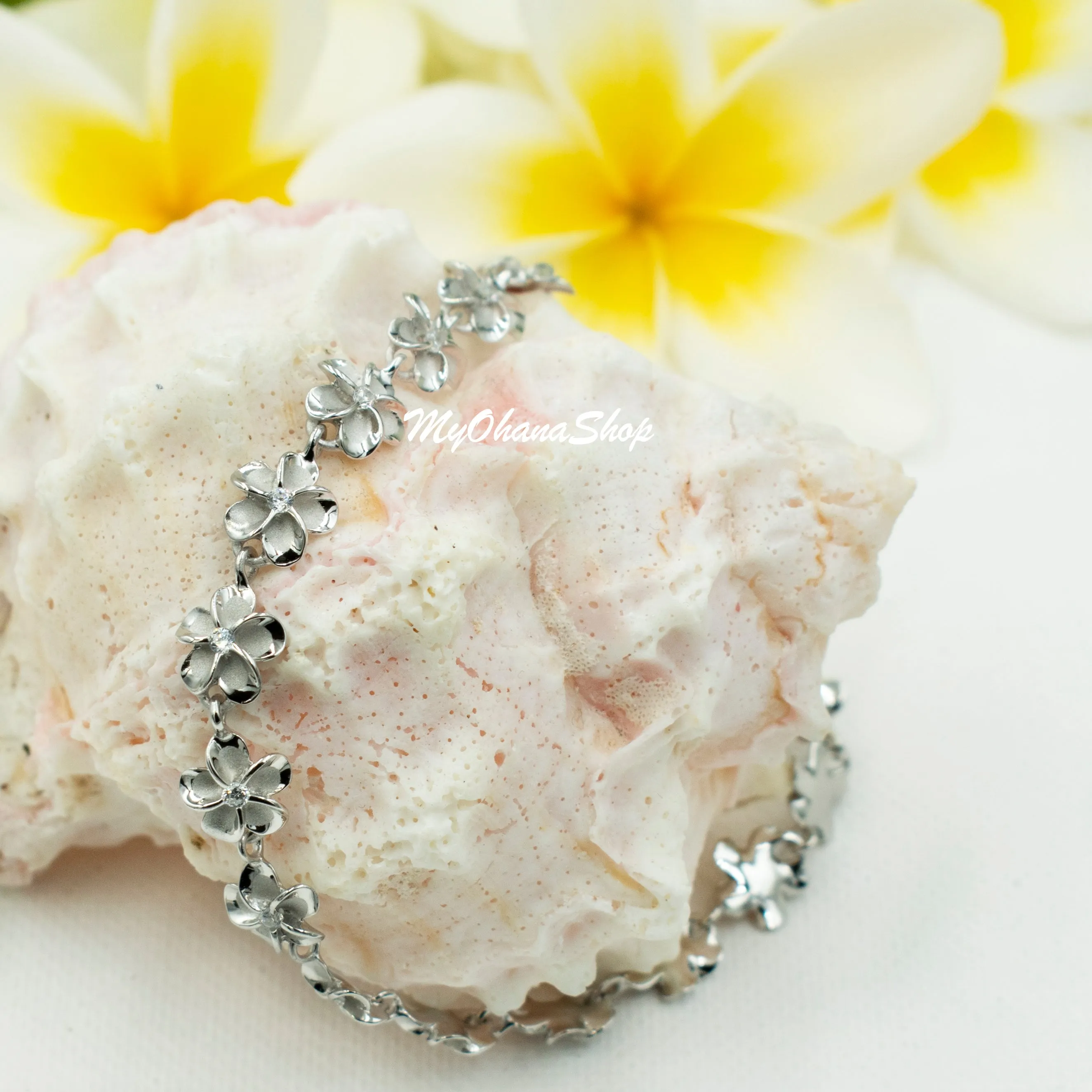 925 Sterling Silver Plumerias Bracelets For Girls, Women. Handmade, Flexible, Adjustable Tropical Flower Bracelet. Bridal Gift For Her.
