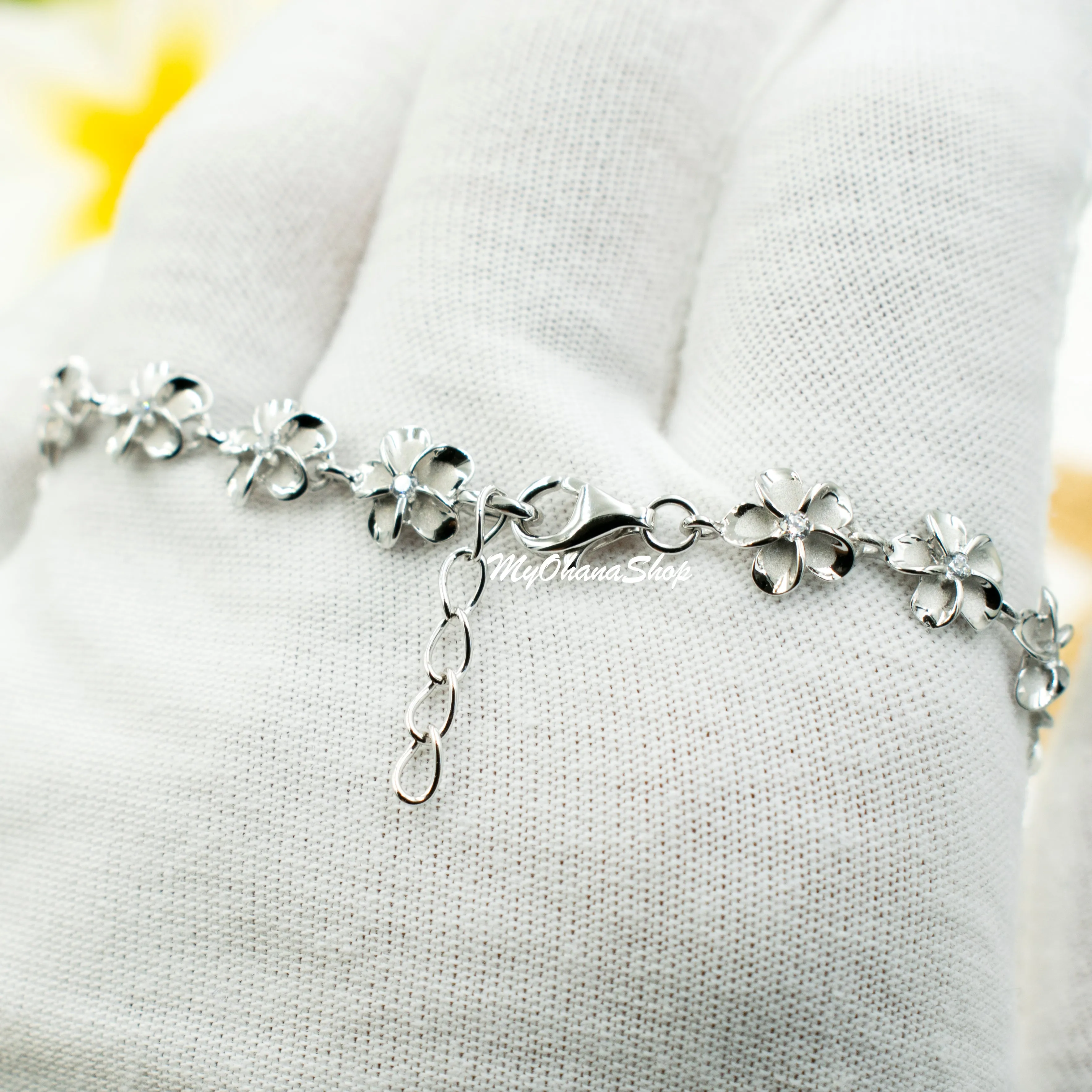 925 Sterling Silver Plumerias Bracelets For Girls, Women. Handmade, Flexible, Adjustable Tropical Flower Bracelet. Bridal Gift For Her.