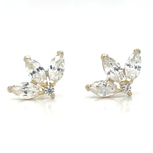 9ct Yellow Gold Lotus Cz Three Stone Stud Earrings