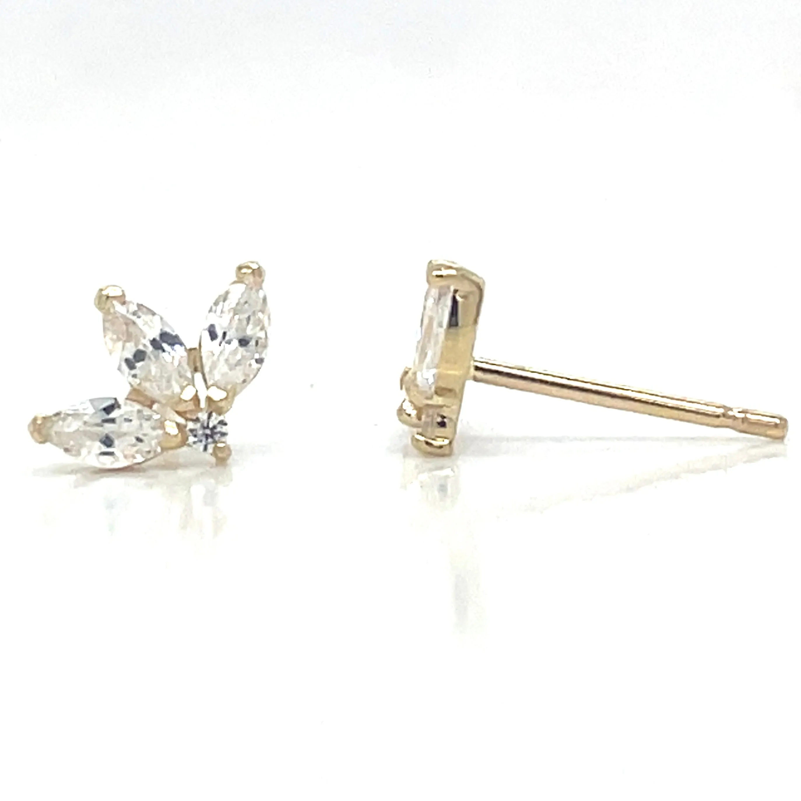 9ct Yellow Gold Lotus Cz Three Stone Stud Earrings