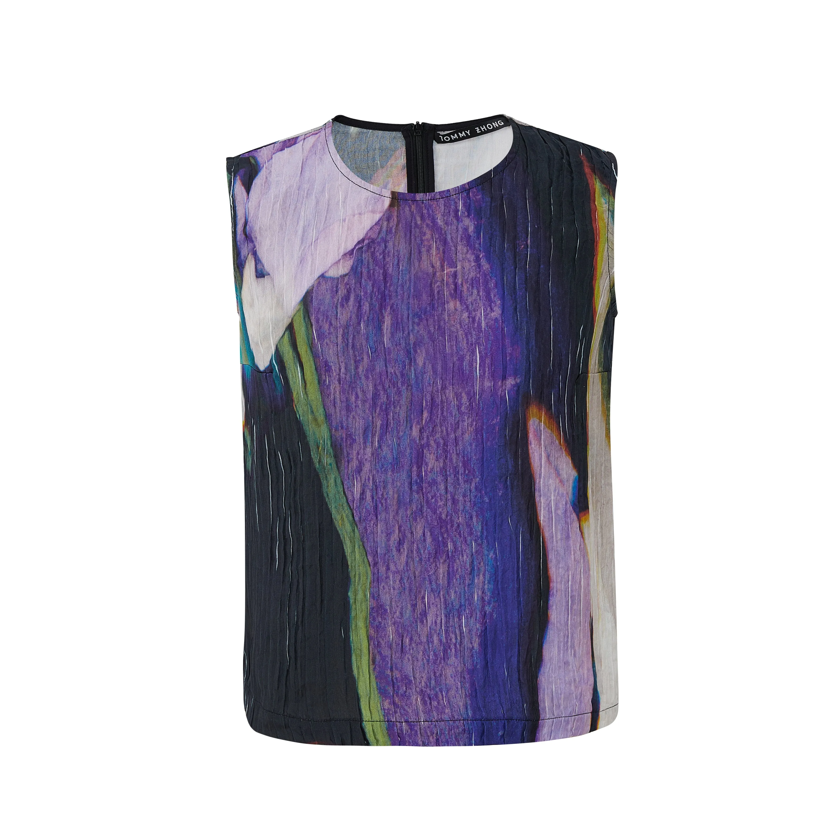 Abstract Crinkled Silk Vest