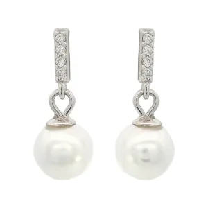 Adagio Effortless Glow Bar Dangle Pearl Earrings Silver