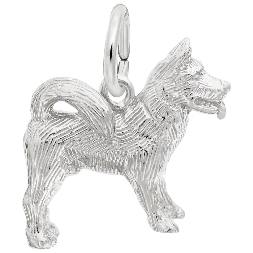 Akita Charm In 14K White Gold