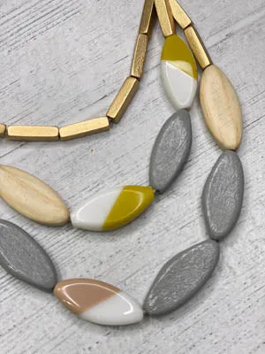 Alisha D Neutral Tone Multi Strands Wood Beads Choker Necklace