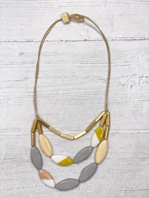 Alisha D Neutral Tone Multi Strands Wood Beads Choker Necklace