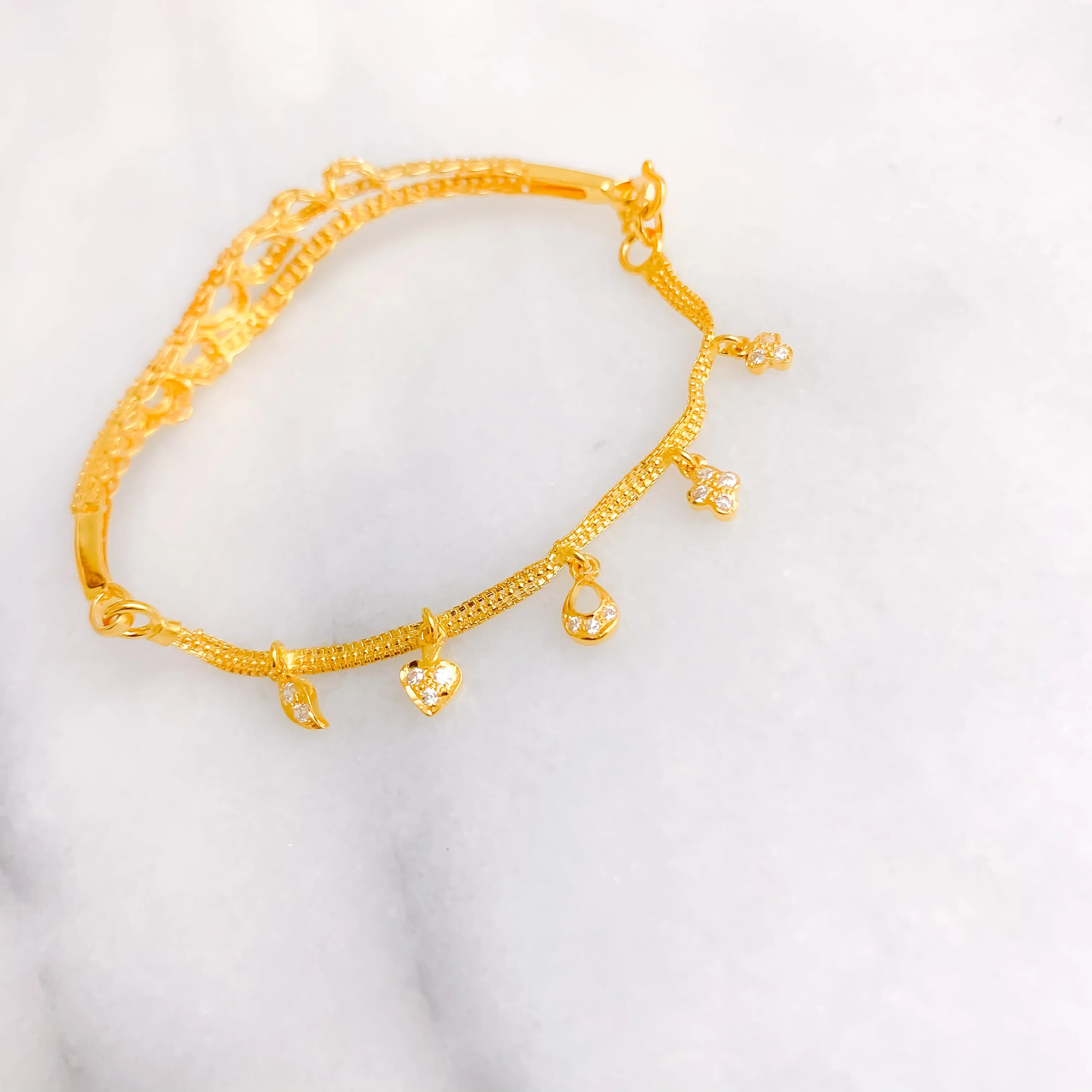 Alternating Petal CZ Charm Bracelet