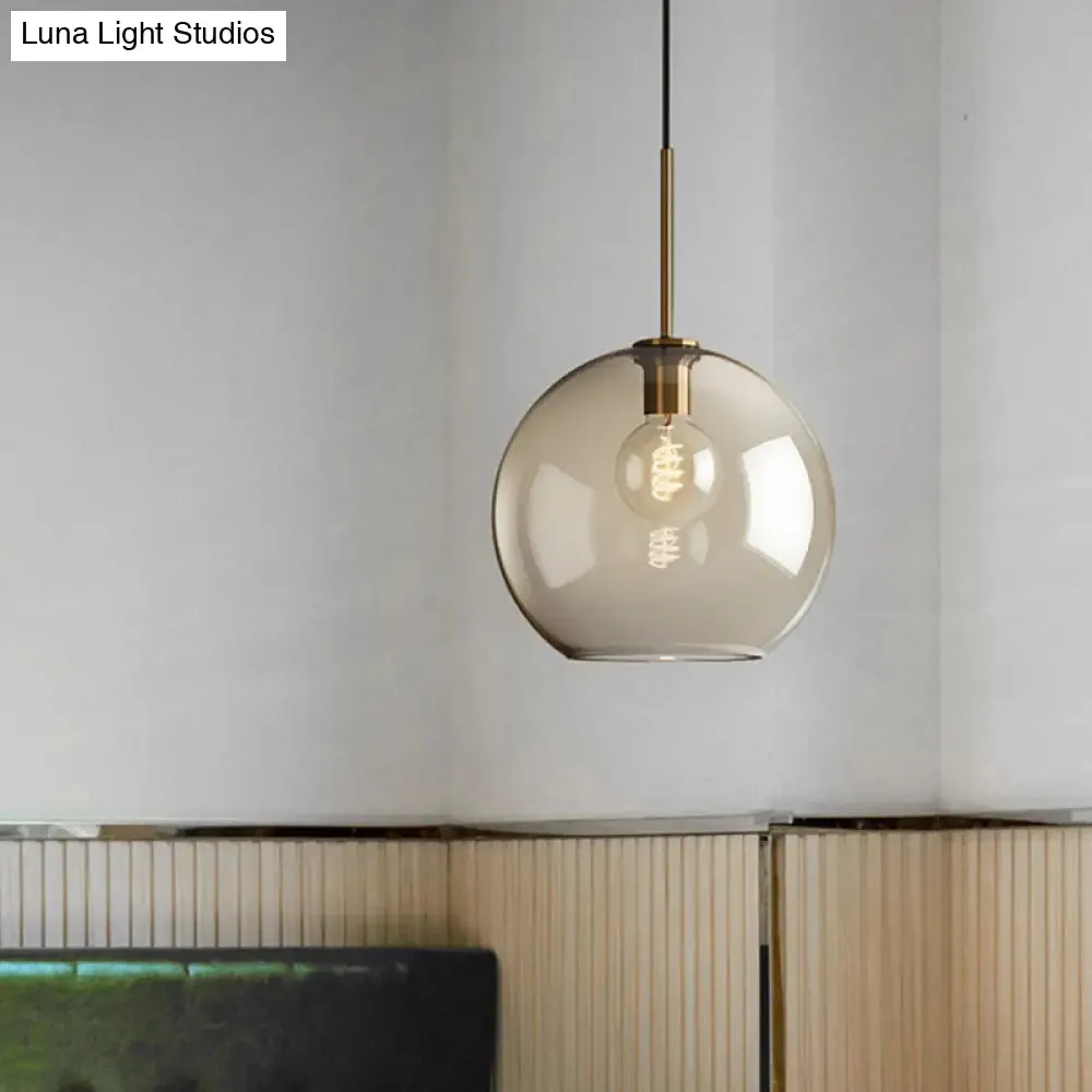 Amber Glass Pendant Light - Modern Brass Hanging Ceiling Fixture (8"/10"/12" Wide)