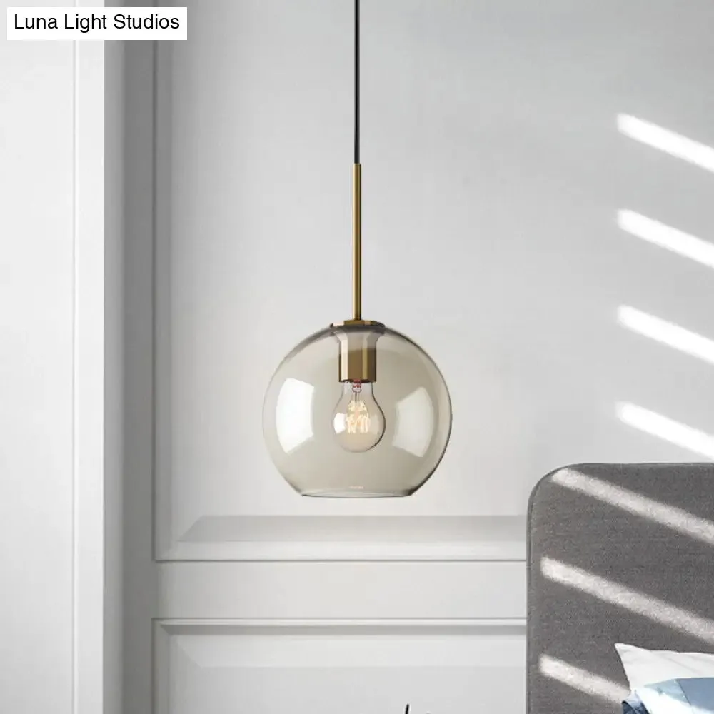 Amber Glass Pendant Light - Modern Brass Hanging Ceiling Fixture (8"/10"/12" Wide)
