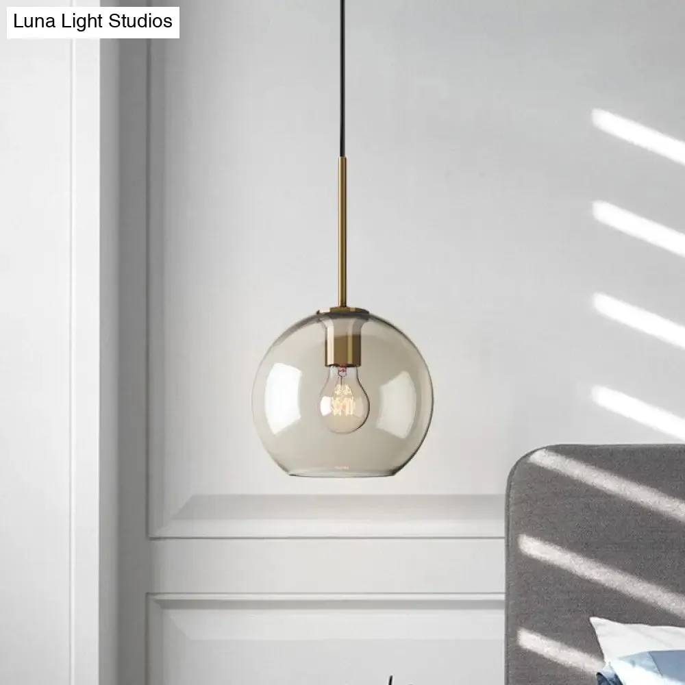 Amber Glass Pendant Light - Modern Brass Hanging Ceiling Fixture (8"/10"/12" Wide)