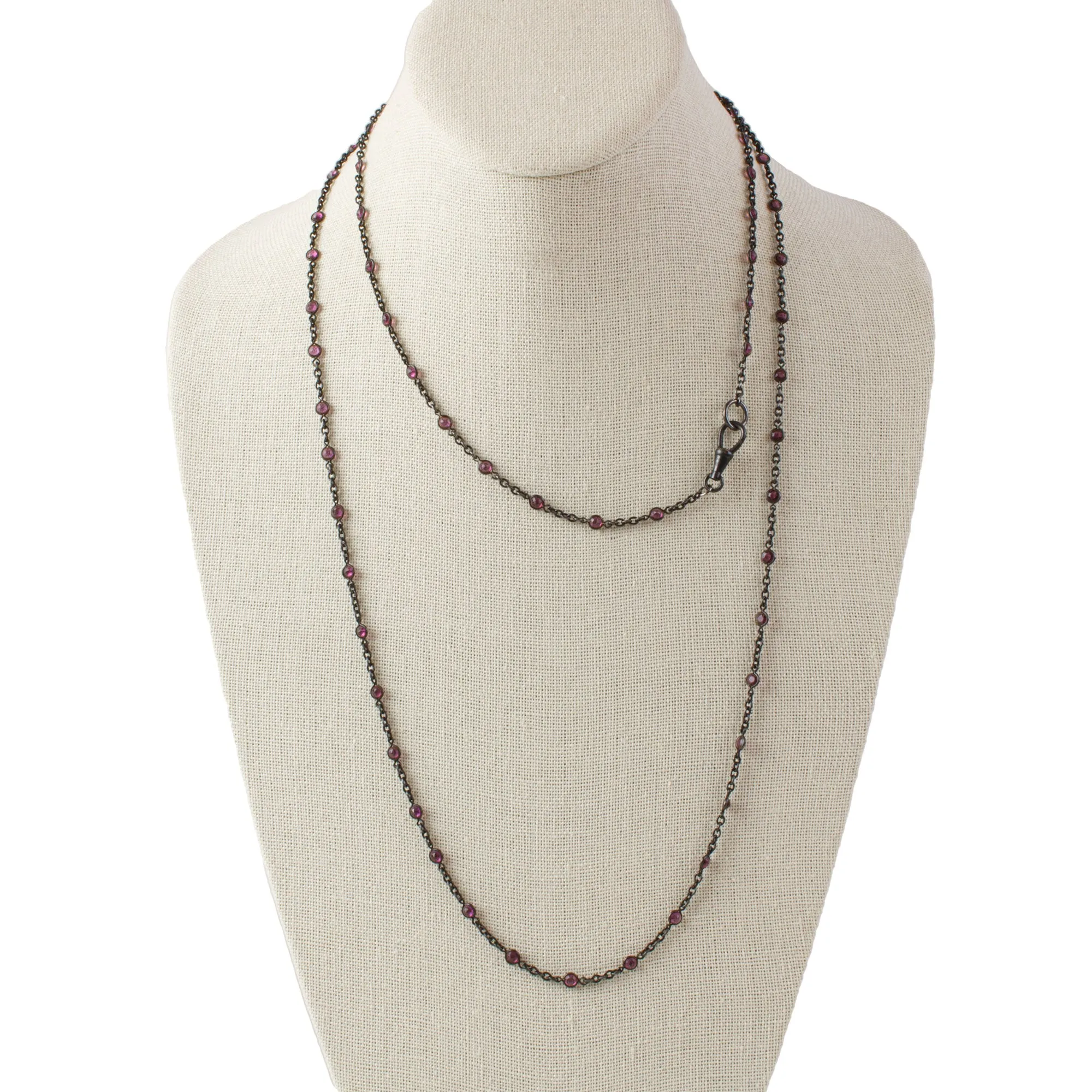 Antique Victorian gunmetal steel watch or muff chain with faceted paste stations. 58 inches. nlch186