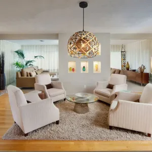Asian Style Beige Pendant Light with Metal & Rope for Cottage