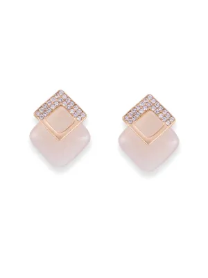 Beige Marble Stud Earrings with Rhinestones| Classy and Elegant Beige Stud Earrings