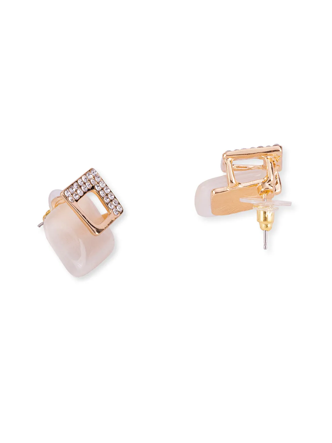 Beige Marble Stud Earrings with Rhinestones| Classy and Elegant Beige Stud Earrings