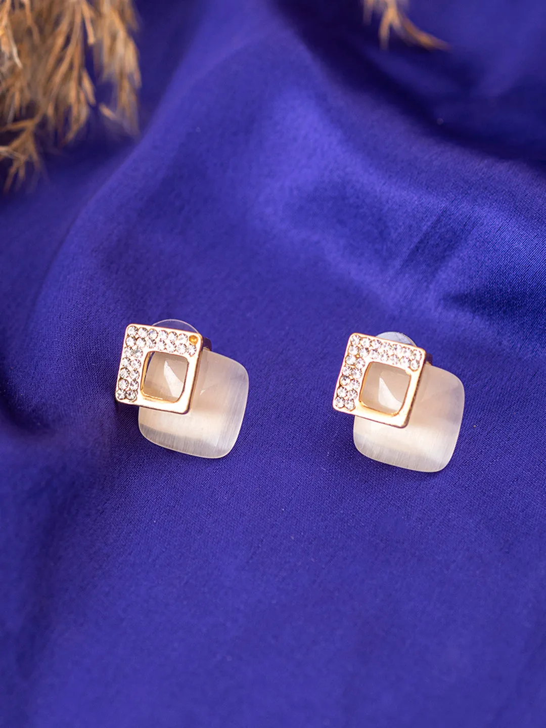 Beige Marble Stud Earrings with Rhinestones| Classy and Elegant Beige Stud Earrings