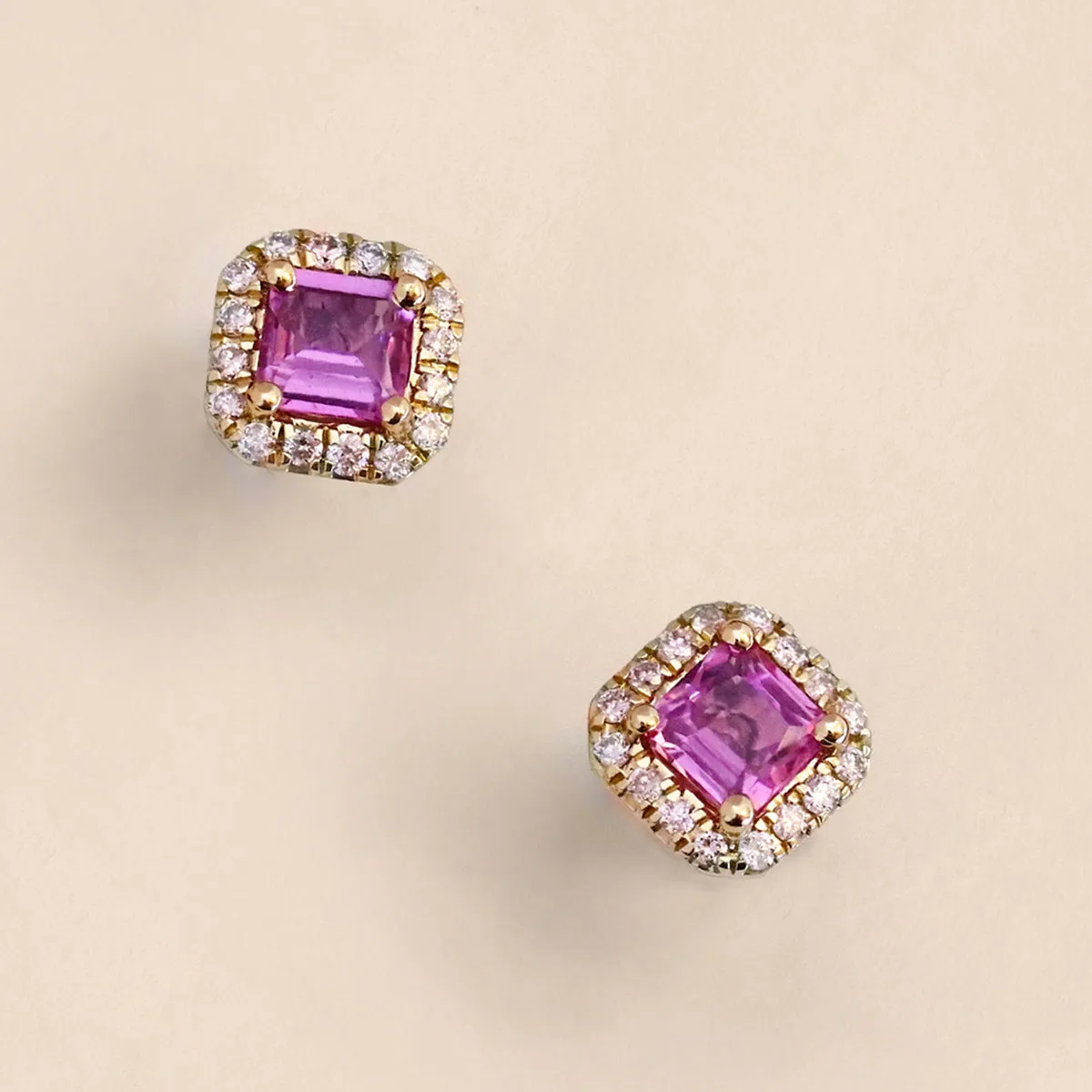 Bijou Collection 0.98ct Pink Sapphire & Diamond Cushion Halo Earrings