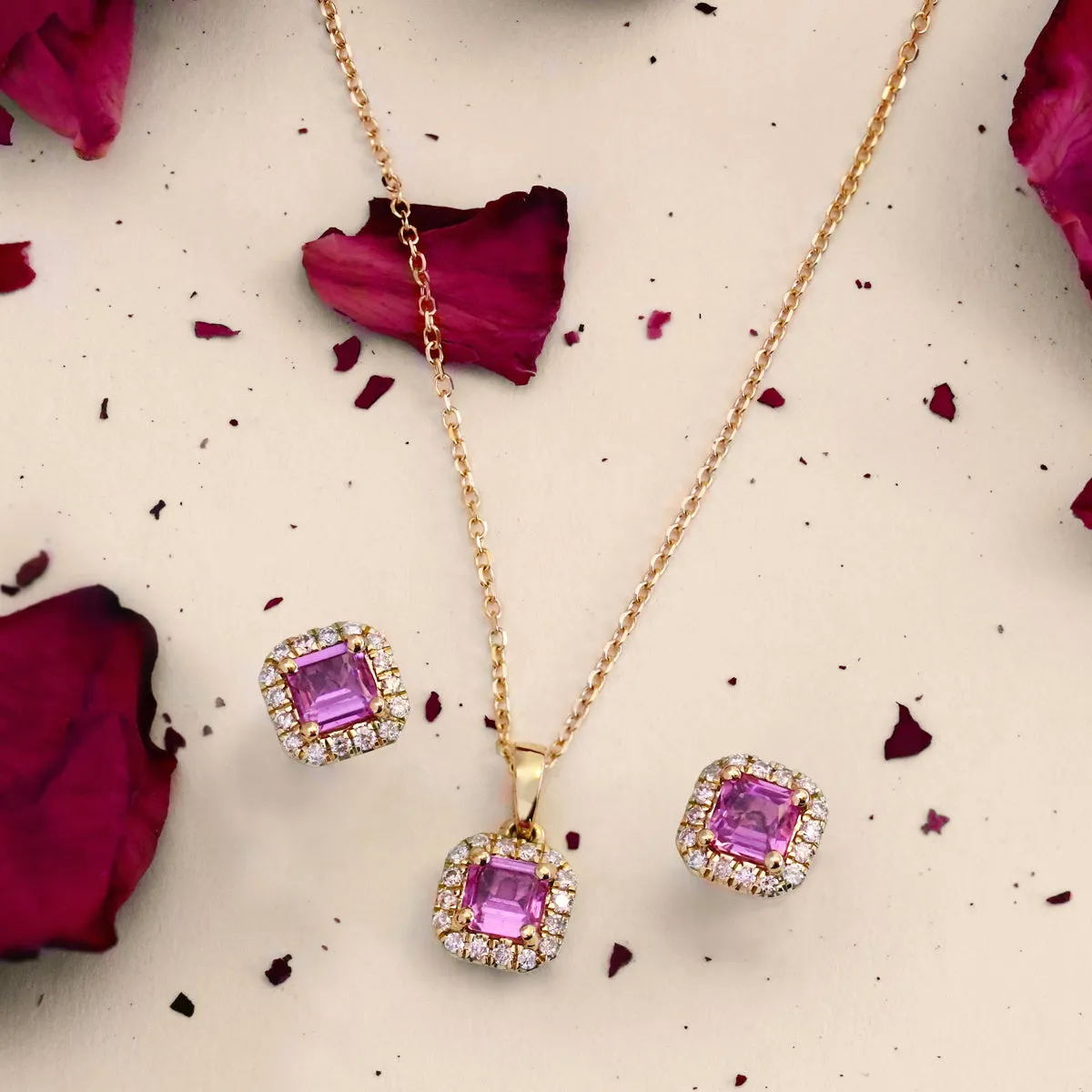 Bijou Collection 0.98ct Pink Sapphire & Diamond Cushion Halo Earrings