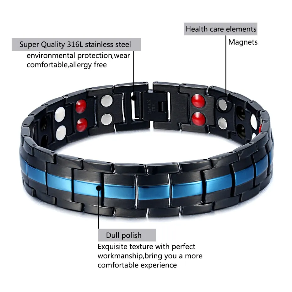 Blue & Black Stainless Steel Magnetic Bracelets