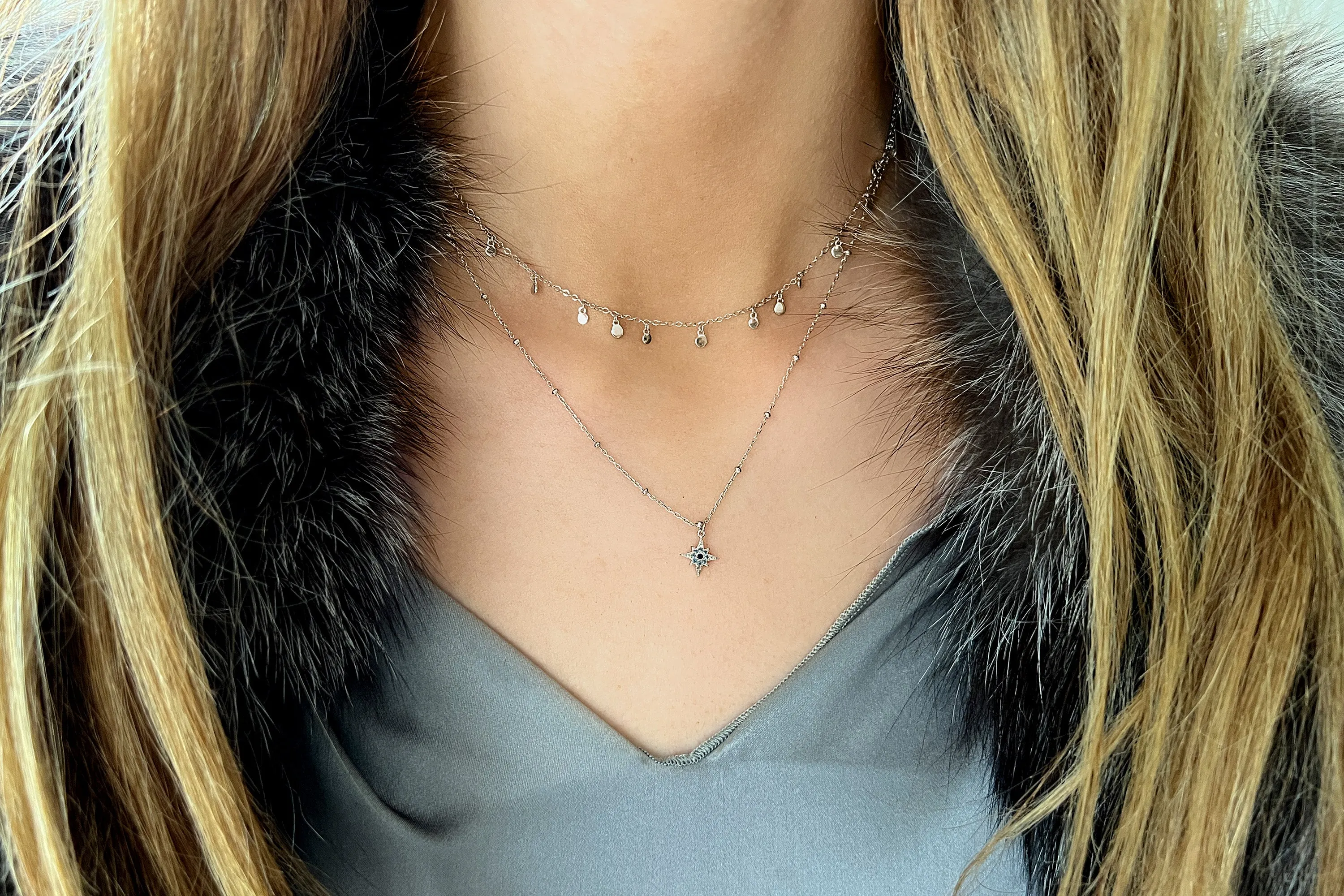 Blue Ombre CZ Sterling Silver Star Necklace