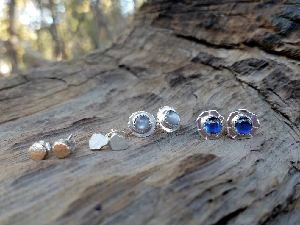 Blue Sapphire Sterling Silver Stud Post Earrings