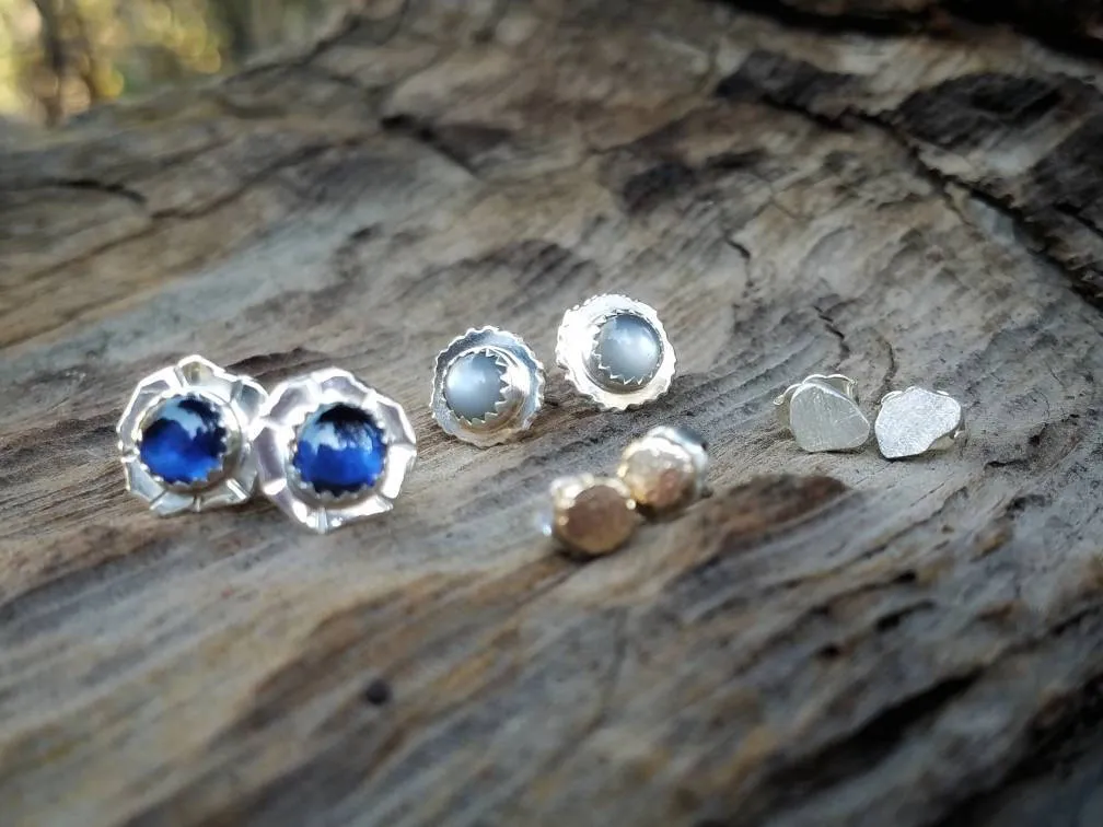 Blue Sapphire Sterling Silver Stud Post Earrings